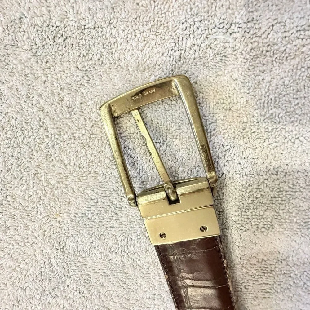 Men’s Brown Black Leather Belt Reversible Brass Buckle 38 Classic Golf 1” wide